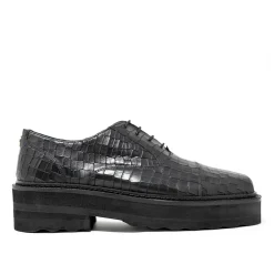 Walk London Cali Embossed Oxford Toe Cap Shoe Black New