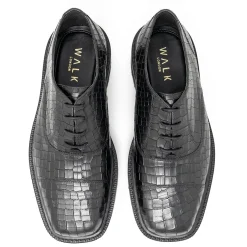 Walk London Cali Embossed Oxford Toe Cap Shoe Black New