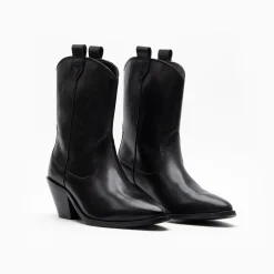 Walk London Cora Western Boot Black Leather New