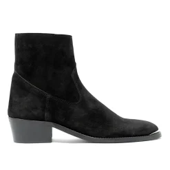 Walk London Hoxton Hex Cuban Heel Zip Up Boot Black Suede Best Sale