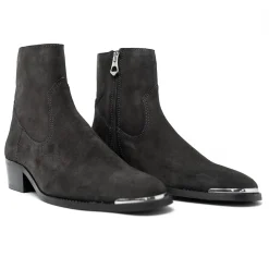 Walk London Hoxton Hex Cuban Heel Zip Up Boot Grey Suede Outlet
