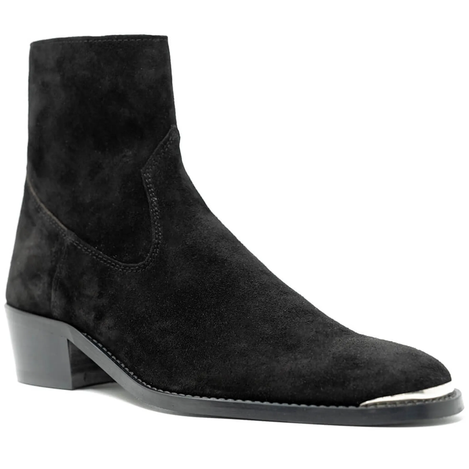 Walk London Hoxton Hex Cuban Heel Zip Up Boot Black Suede Best Sale