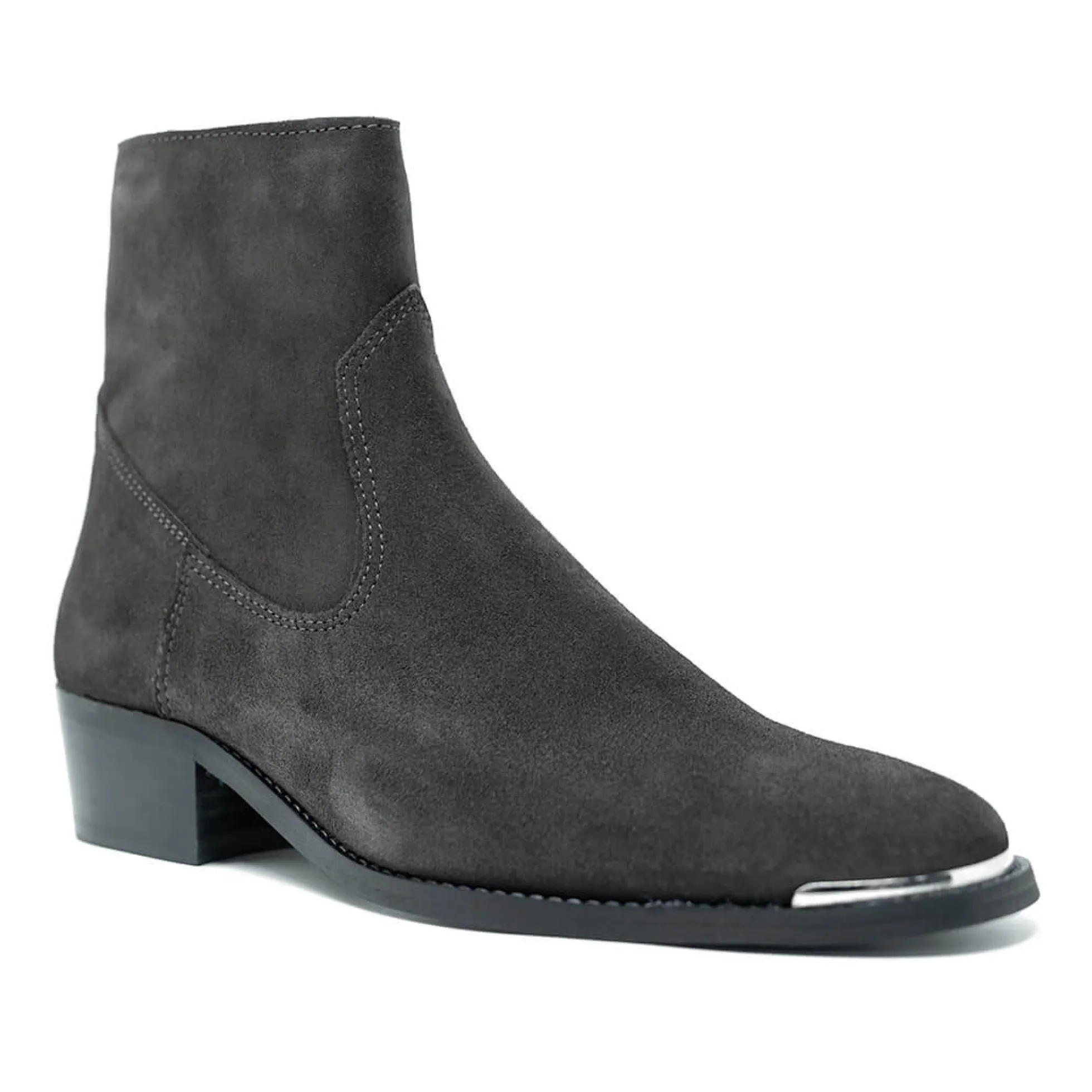 Walk London Hoxton Hex Cuban Heel Zip Up Boot Grey Suede Outlet