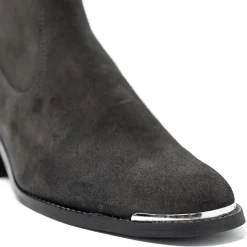 Walk London Hoxton Hex Cuban Heel Zip Up Boot Grey Suede Outlet
