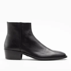 Walk London Hoxton Low Cuban Heel Zip Up Boot Black Clearance