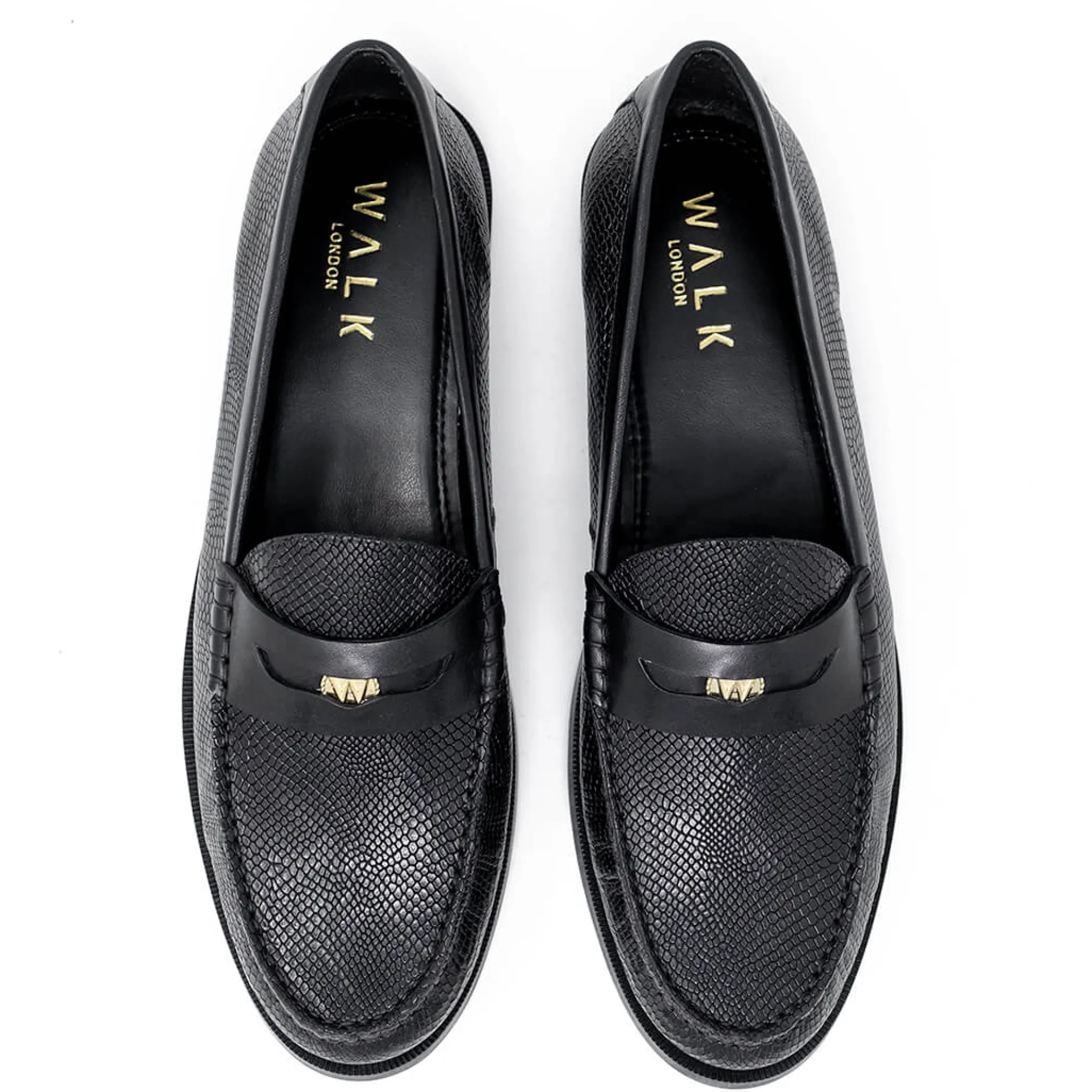 Walk London Riva Embossed Penny Loafer Black Shop