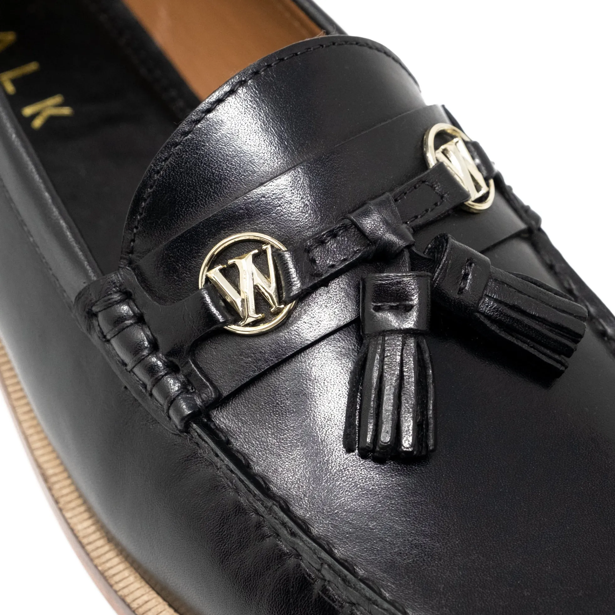 Walk London Riva Tassel Loafer Black Leather Flash Sale