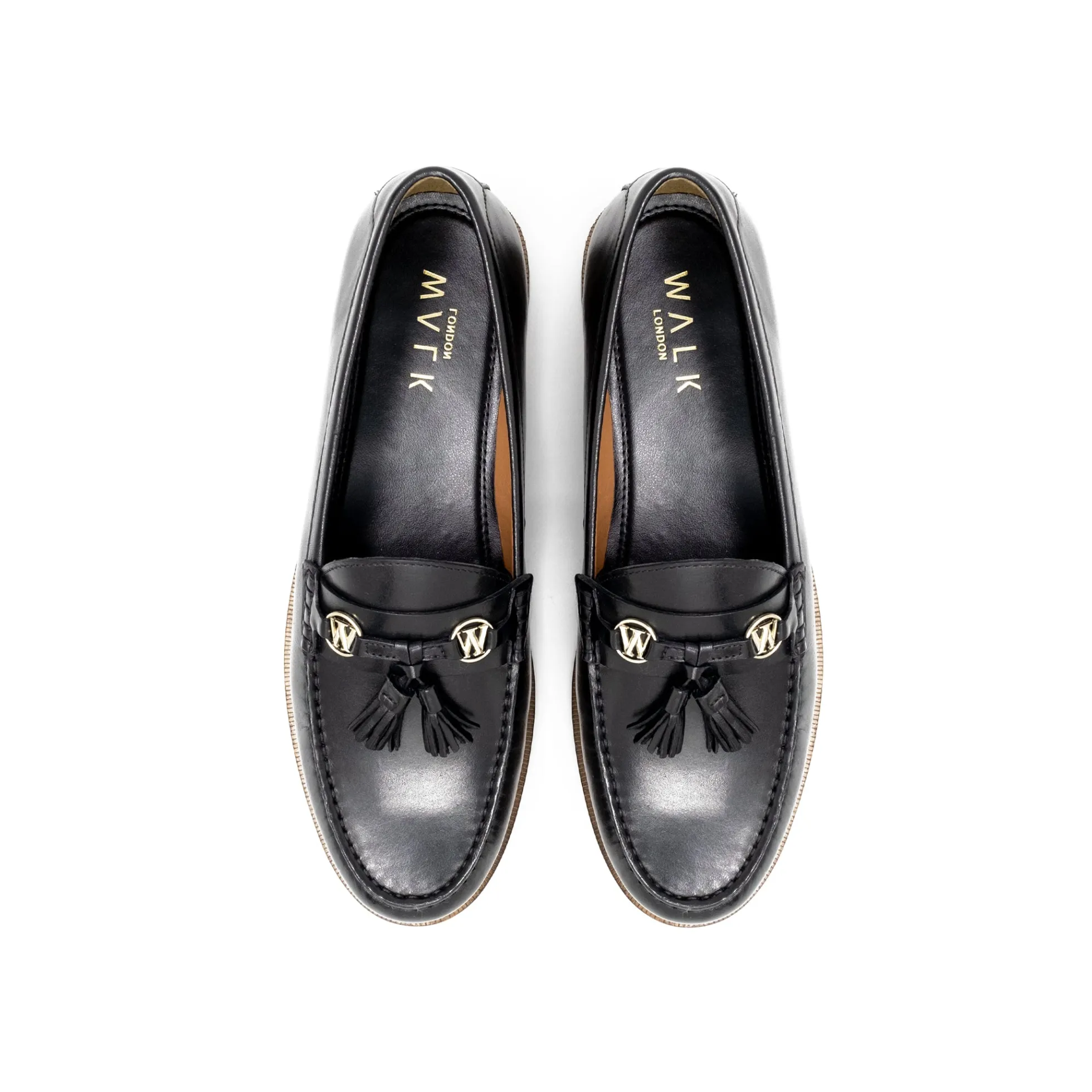 Walk London Riva Tassel Loafer Black Leather Flash Sale