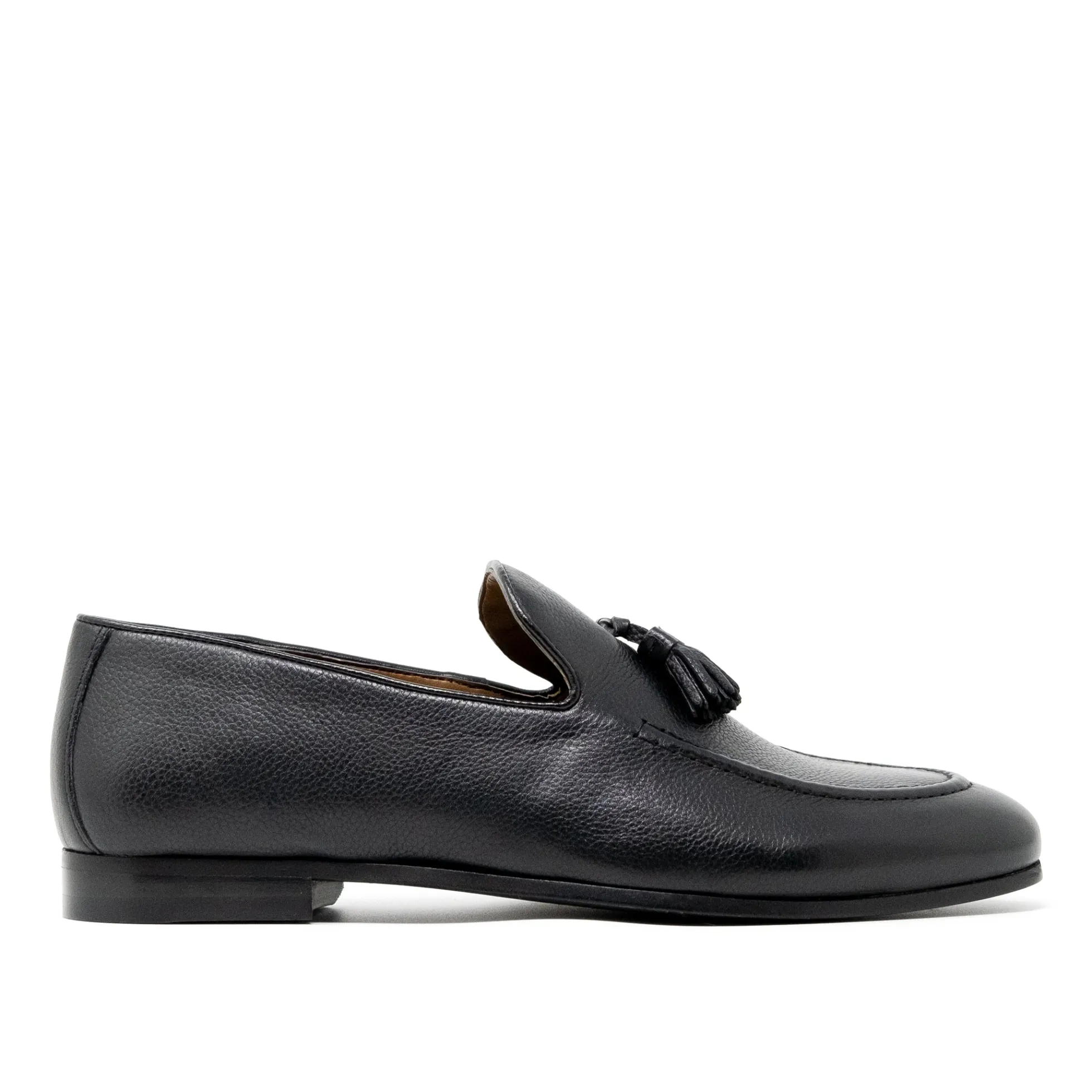Walk London Terry Tassel Loafer Black Grain Leather New