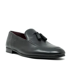 Walk London Terry Tassel Loafer Black Leather Best