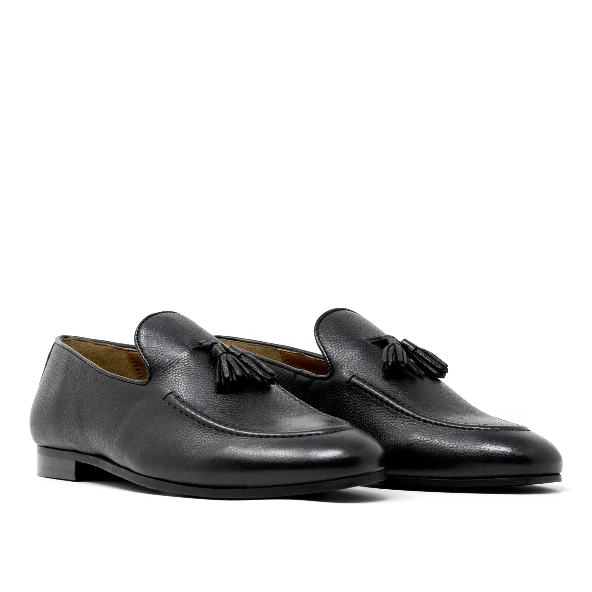 Walk London Terry Tassel Loafer Black Grain Leather New