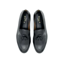 Walk London Terry Tassel Loafer Black Grain Leather New