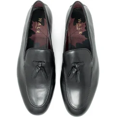 Walk London Terry Tassel Loafer Black Leather Best