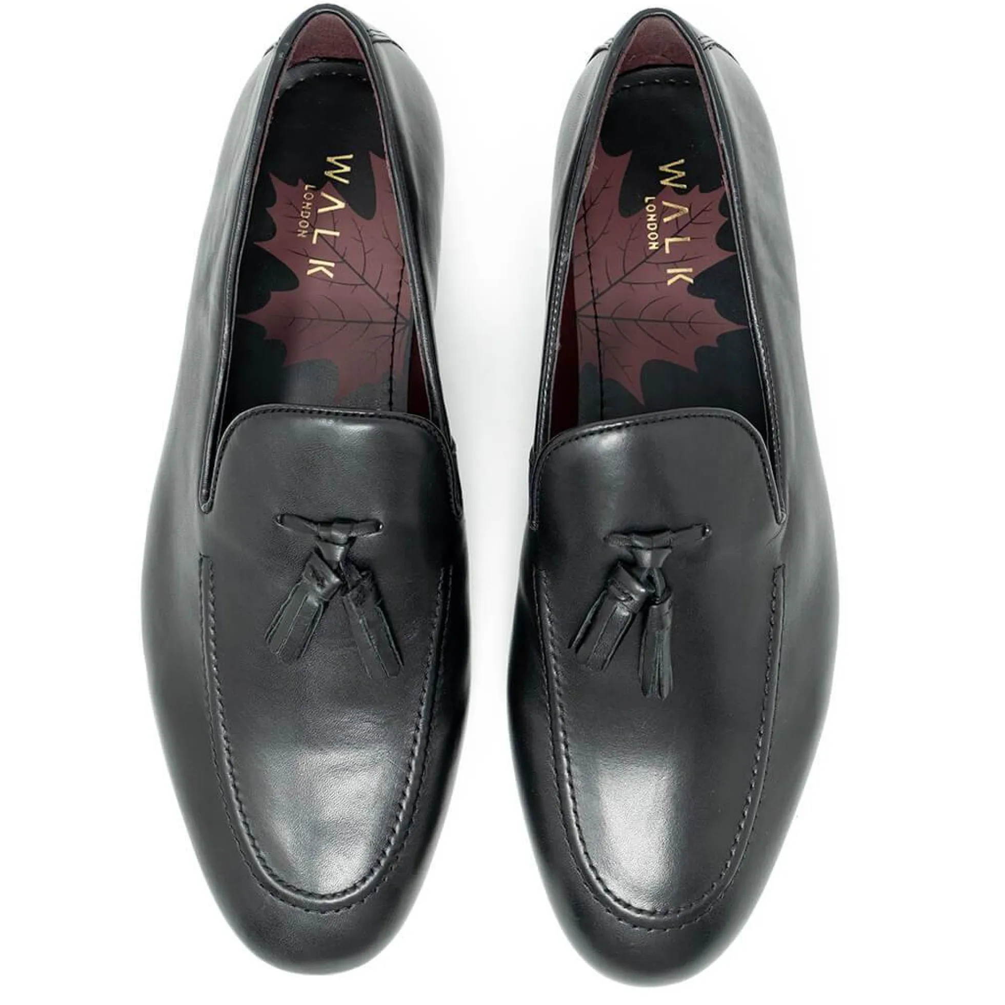 Walk London Terry Tassel Loafer Black Leather Best