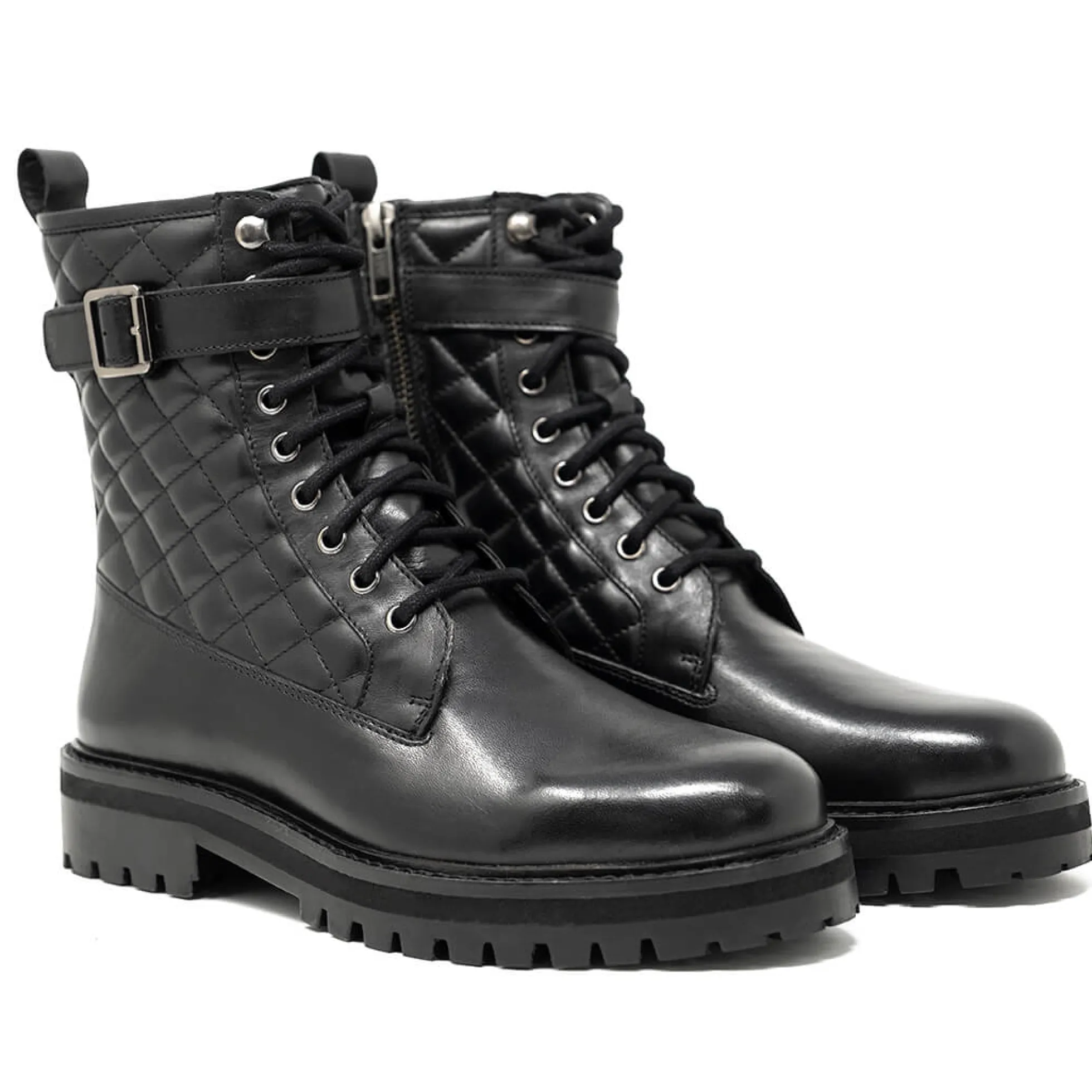 Walk London Vera Quilted Combat Boot Black Clearance