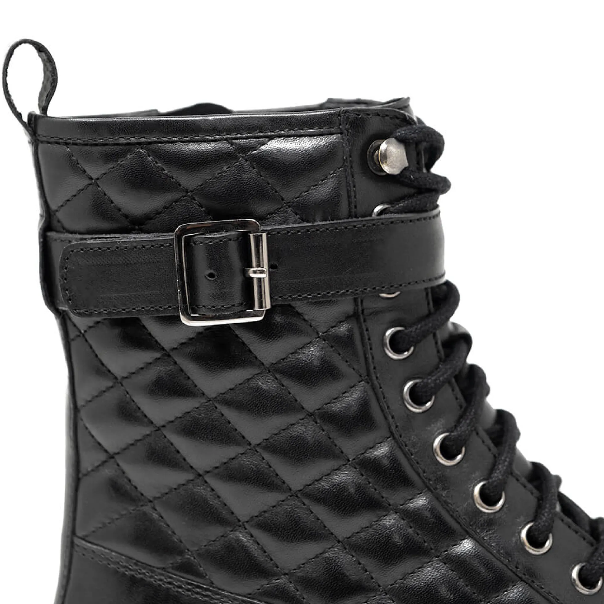 Walk London Vera Quilted Combat Boot Black Clearance